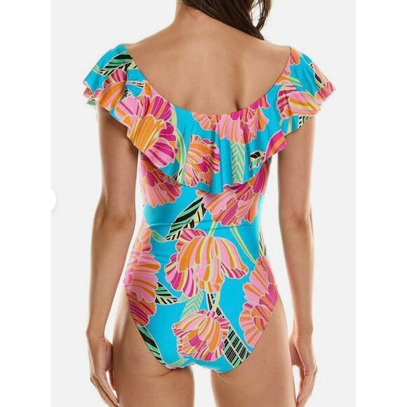 Trina Turk Poppy Ruffle Bandeau One Piece Swim Suit 8 NWT - Picture 2 of 2